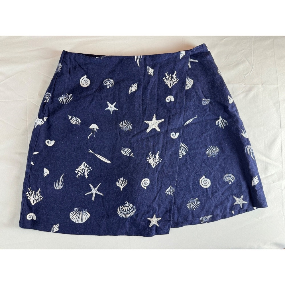 A New Day Navy Blue Sea Shell Starfish Print Wrap Skort Womens Size 6 NWT